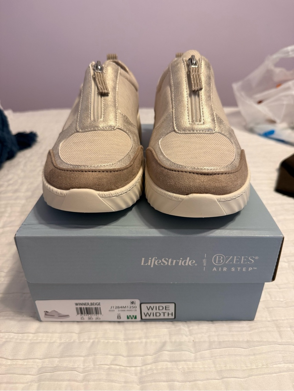 Life Stride Beige Zip-Front Casual Slip-On Sneakers